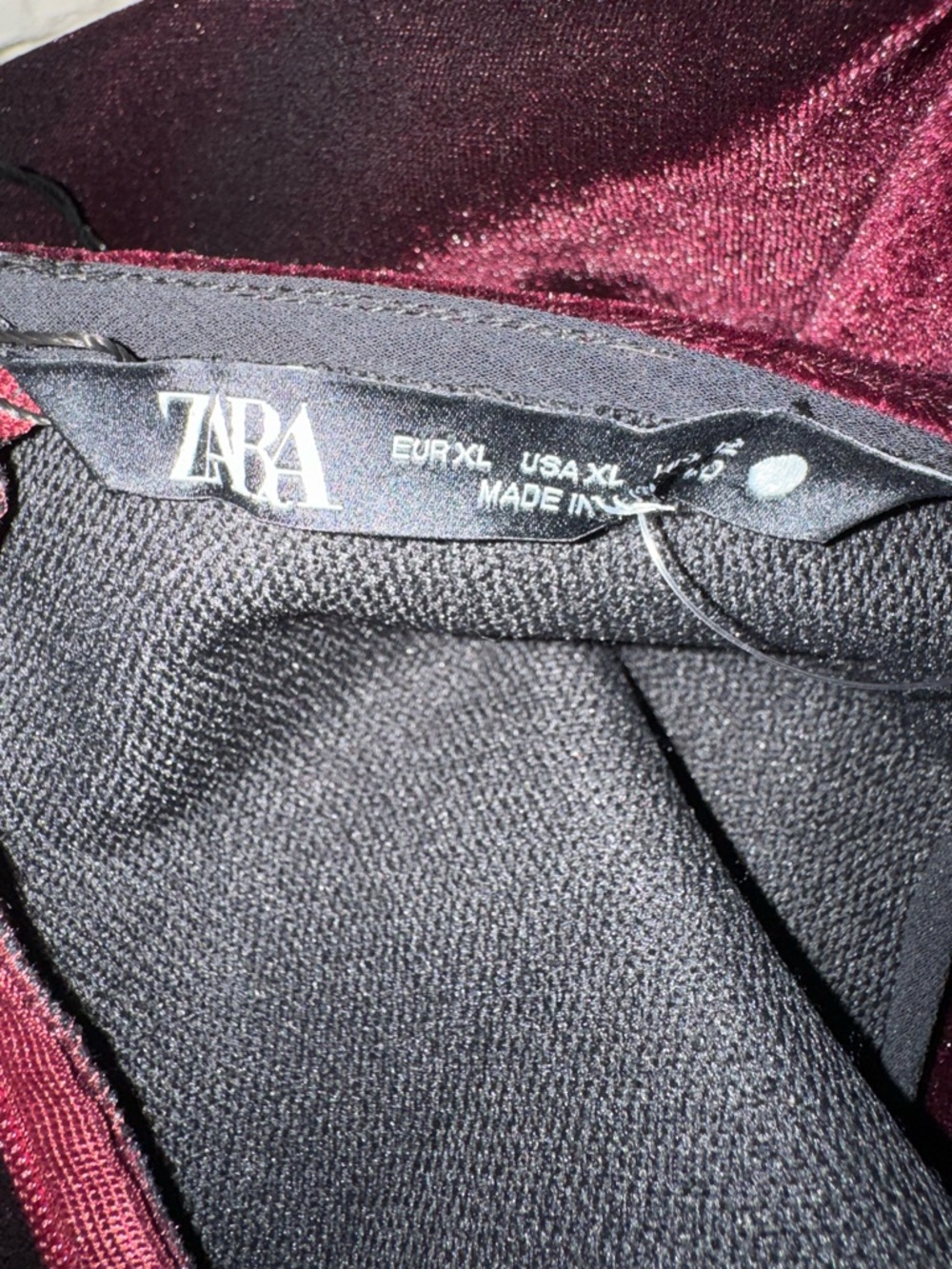 ZARA Velvet Godet Mini Dress Burgundy Size XL NWT - Picture 6 of 6
